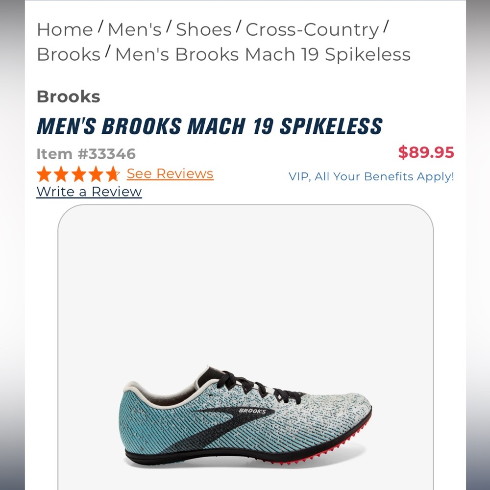Brooks Mach 19 Spikeless Cross Country or Track Running Shoes